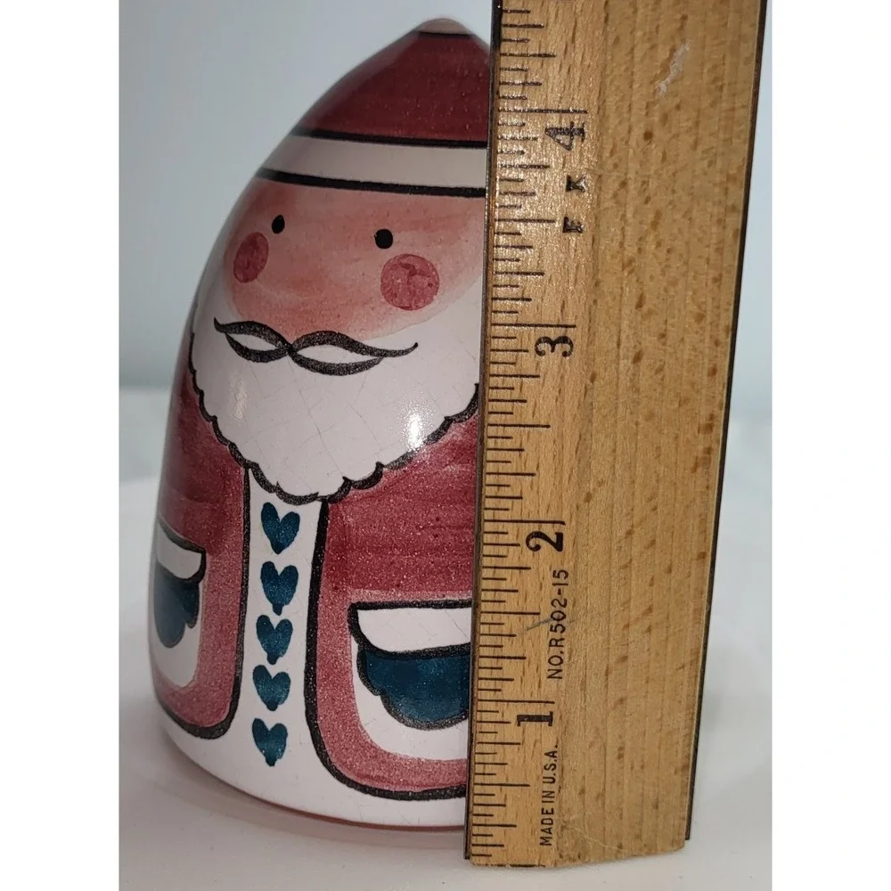 Santa Claus Columbia Falls Red Clay Ceramic Hand Painted Round Figurine Vintage